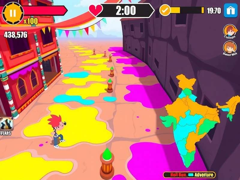 Holi Run Adventure power-ups and character customization options